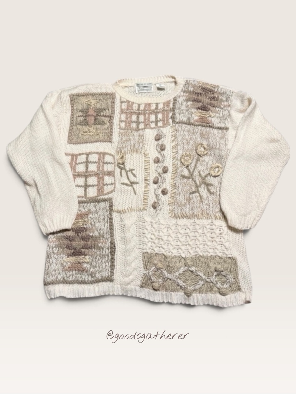 VINTAGE Shenanigans Hand Knit Patchwork Ramie Sweater Cottagecore S